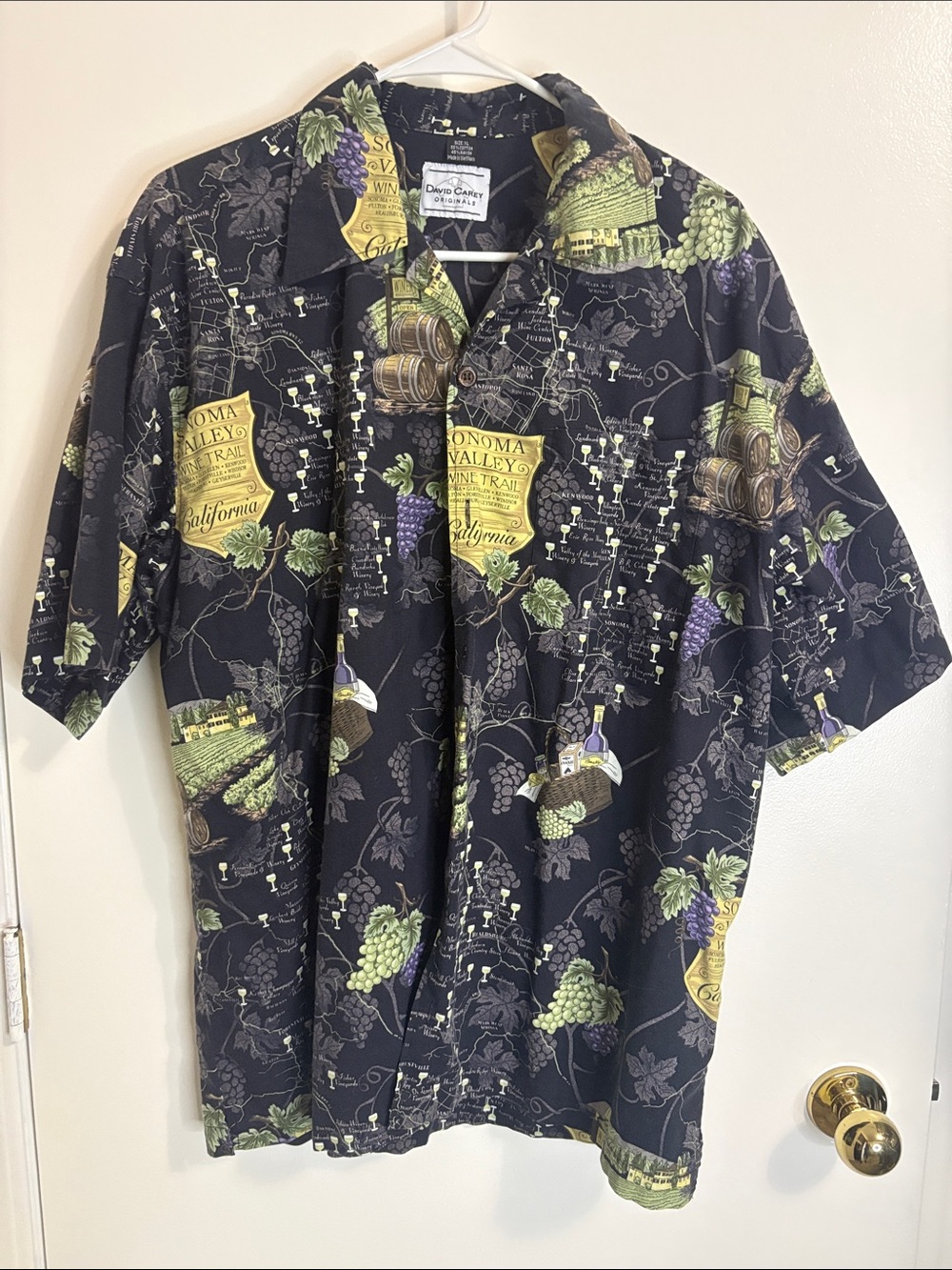 David Carey Black Sonoma Valley Wine-Print Casual Button-Down Shirt